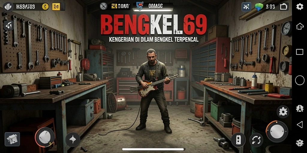 Gameplay seram di dalam bengkel yang kelam dan misterius.