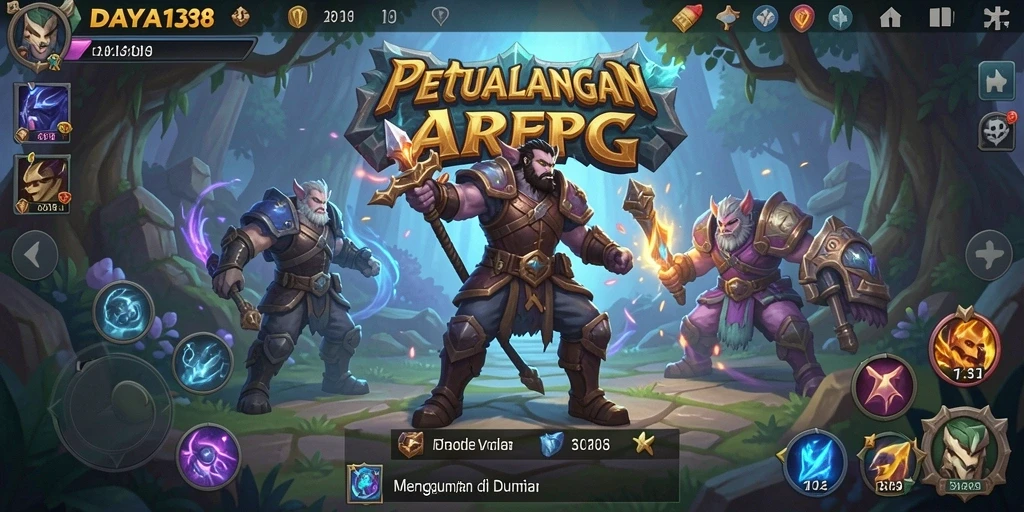 Screenshot menunjukkan pertempuran epik dalam dunia fantasi DAYA138.
