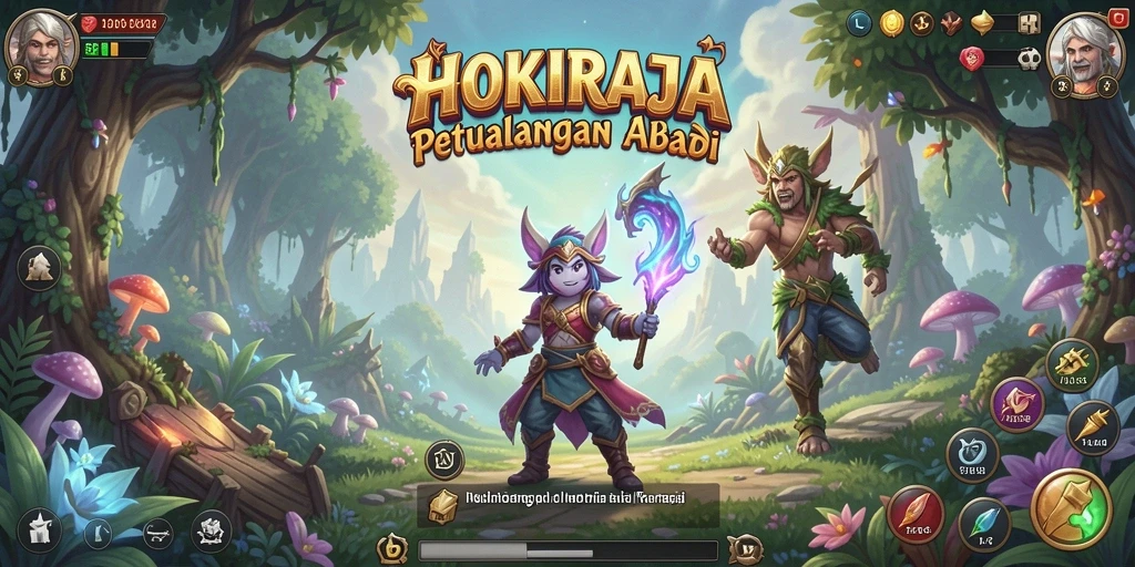 Screenshot HOKIRAJA menampilkan karakter dalam pertempuran epik di dunia fantasi.