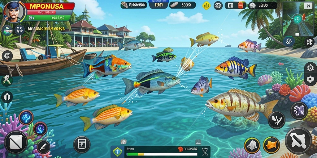 Tampilan gameplay seru dari MPONUSA saat menembak ikan.